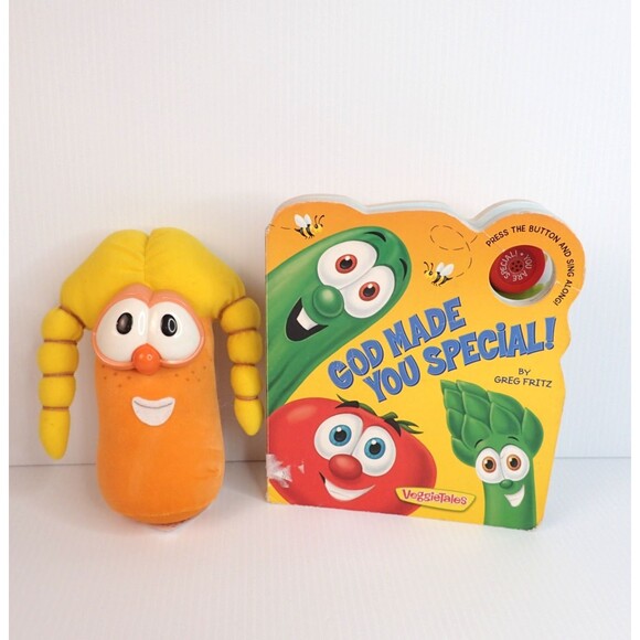 Veggie Tales Book (working) + Bounce 'N Talk Laura Carrot (not working) - Picture 1 of 12